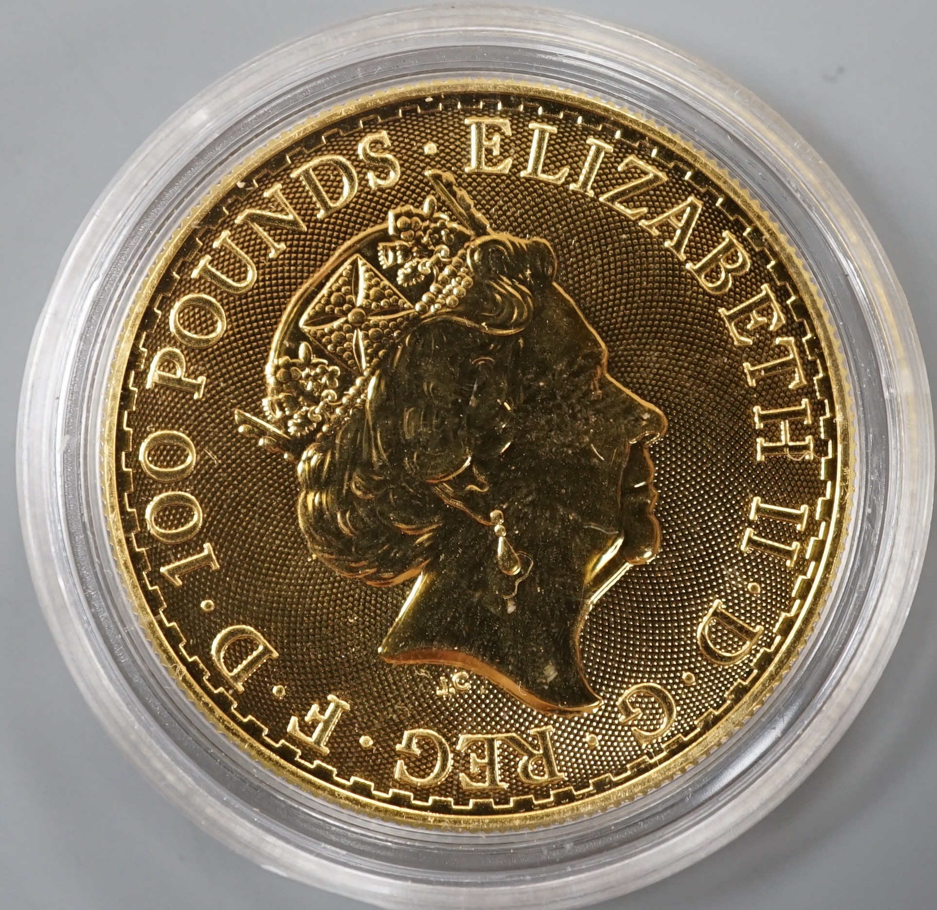 A QEII 2021 1oz gold Britannia £100 coin.